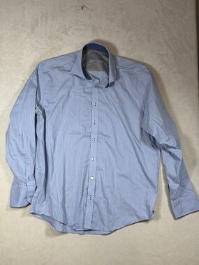 Twillory 17 34-35 No Wrinkle Light Blue Dress Shirt with Contrast Collar